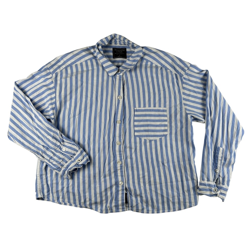 Abercrombie & Fitch Shirt Womens Large Blue White Striped Button Up Long Sleeve